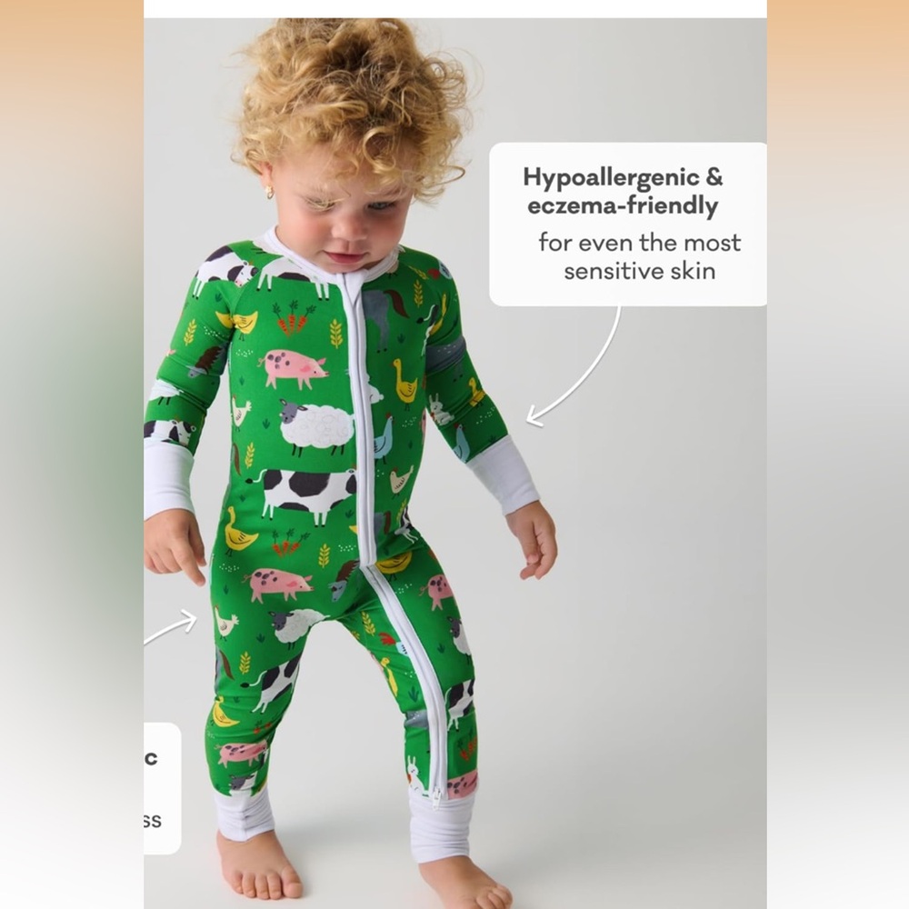 Little Sleepies Green Farm Animals Bamboo Footie